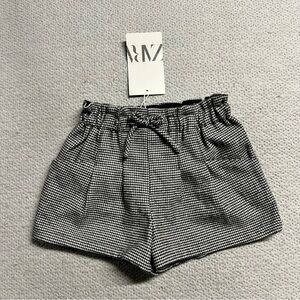 Zara Houndstooth Black White Pull On Paperbag Shorts Size 12-18 Months NWT